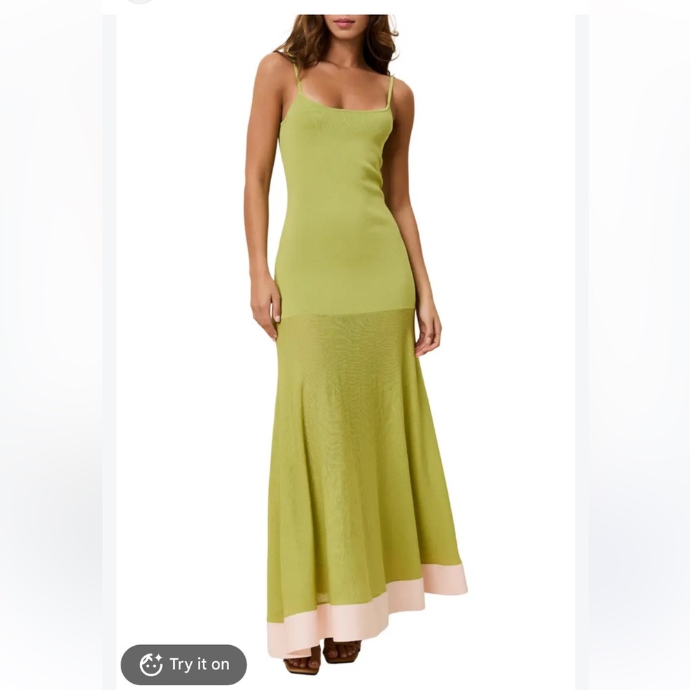 Solid & striped Tess sleeveless maxi dress guava green flared bottom size XL